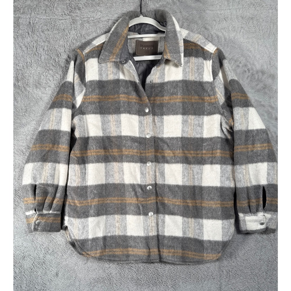 [BLANKNYC] Mens Plaid‎ Snap Down Shirt Jacket Shacket Coat Gray White Size M